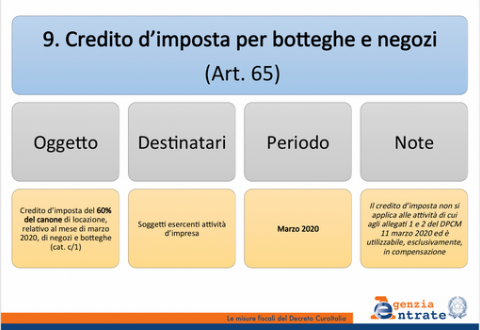 DECRETO CURA ITALIA: LOCAZIONE COMMERCIALE E CREDITO DI IMPOSTA DECRETO CURA ITALIA: LOCAZIONE COMMERCIALE E CREDITO DI IMPOSTA