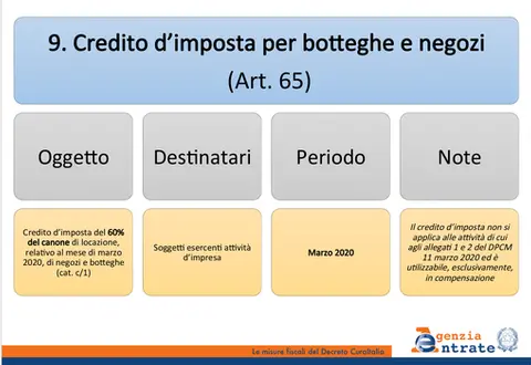 DECRETO CURA ITALIA: LOCAZIONE COMMERCIALE E CREDITO DI IMPOSTA